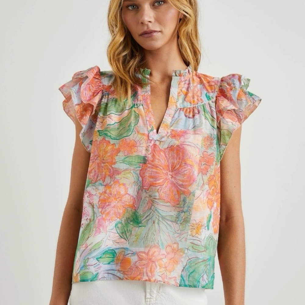 Rails Ruffle Sleeve Top Calista Tropical Floral Small Vacation Bloomcore